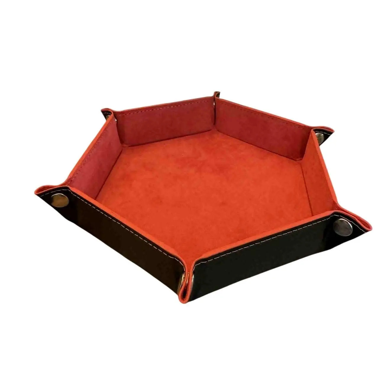 Premium Hexagonal Leather Dice Tray with Snap Closure - Burnt Orange / Black Gaming Accessory - MOD Shop LLC