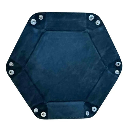 Premium Hexagonal Leather Dice Tray with Snap Closure - Dark Green / Black Gaming Accessory - MOD Shop LLC