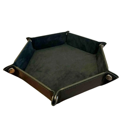 Premium Hexagonal Leather Dice Tray with Snap Closure - Dark Green / Black Gaming Accessory - MOD Shop LLC