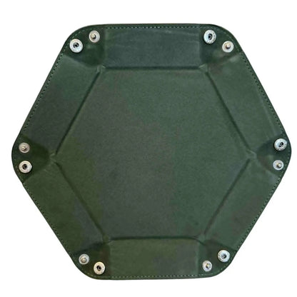 Premium Hexagonal Leather Dice Tray with Snap Closure - Forest Green / Black Gaming Accessory - MOD Shop LLC