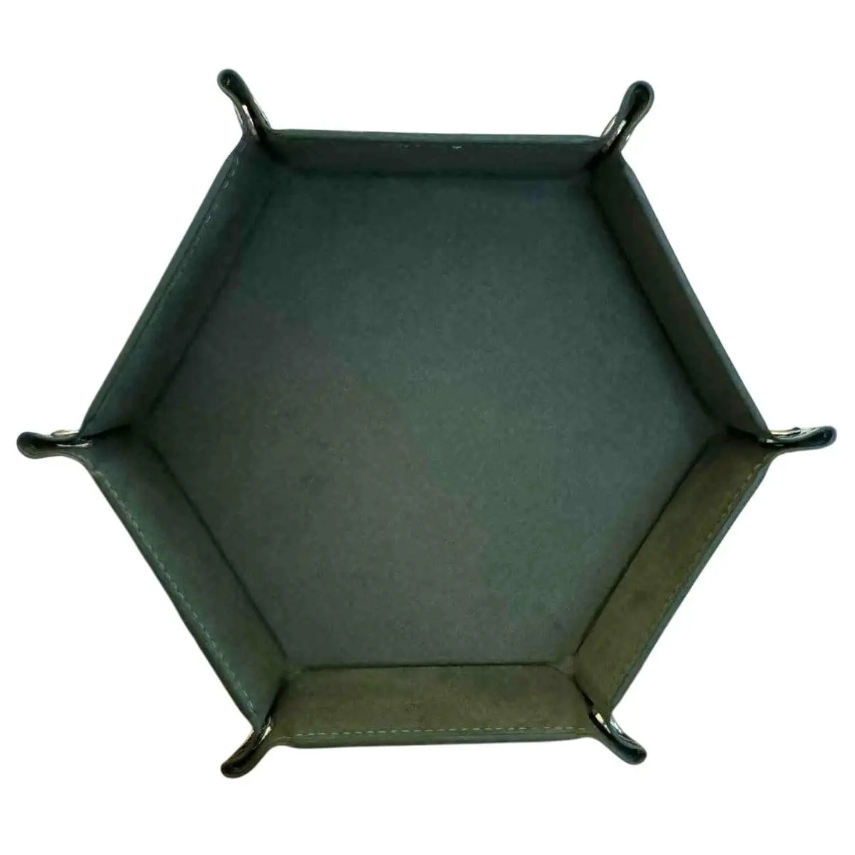 Premium Hexagonal Leather Dice Tray with Snap Closure - Forest Green / Black Gaming Accessory - MOD Shop LLC