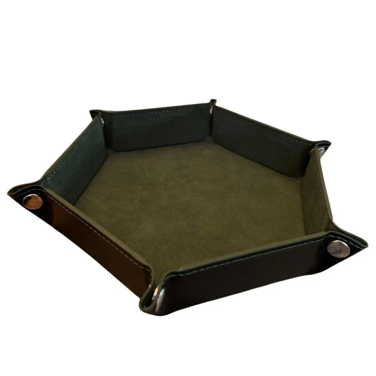 Premium Hexagonal Leather Dice Tray with Snap Closure - Forest Green / Black Gaming Accessory - MOD Shop LLC