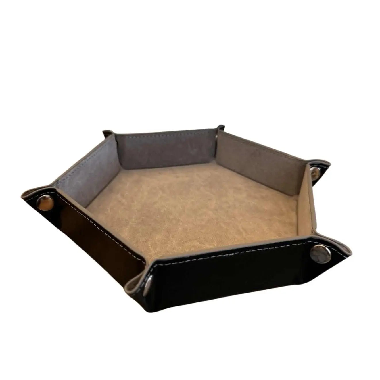 Premium Hexagonal Leather Dice Tray with Snap Closure - Gray / Black Gaming Accessory - MOD Shop LLC