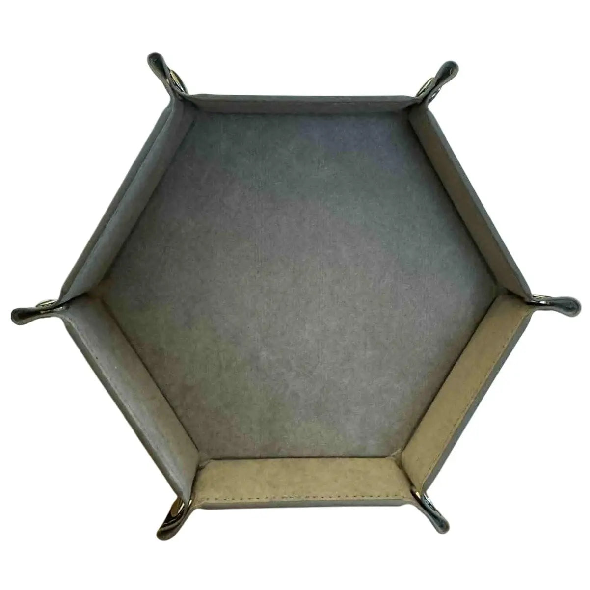 Premium Hexagonal Leather Dice Tray with Snap Closure - Gray / Black Gaming Accessory - MOD Shop LLC