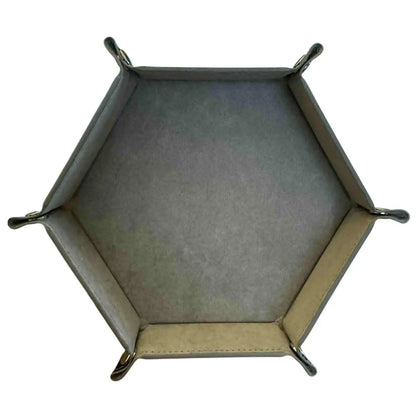 Premium Hexagonal Leather Dice Tray with Snap Closure - Gray / Black Gaming Accessory - MOD Shop LLC
