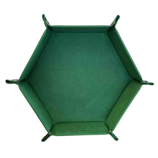 Premium Hexagonal Leather Dice Tray with Snap Closure - Hunter Green / Black Gaming Accessory - MOD Shop LLC