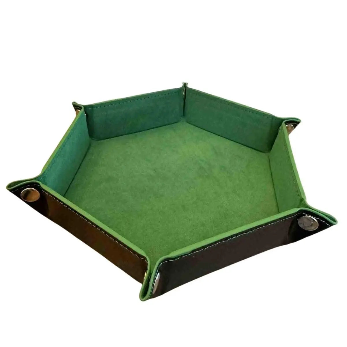 Premium Hexagonal Leather Dice Tray with Snap Closure - Hunter Green / Black Gaming Accessory - MOD Shop LLC