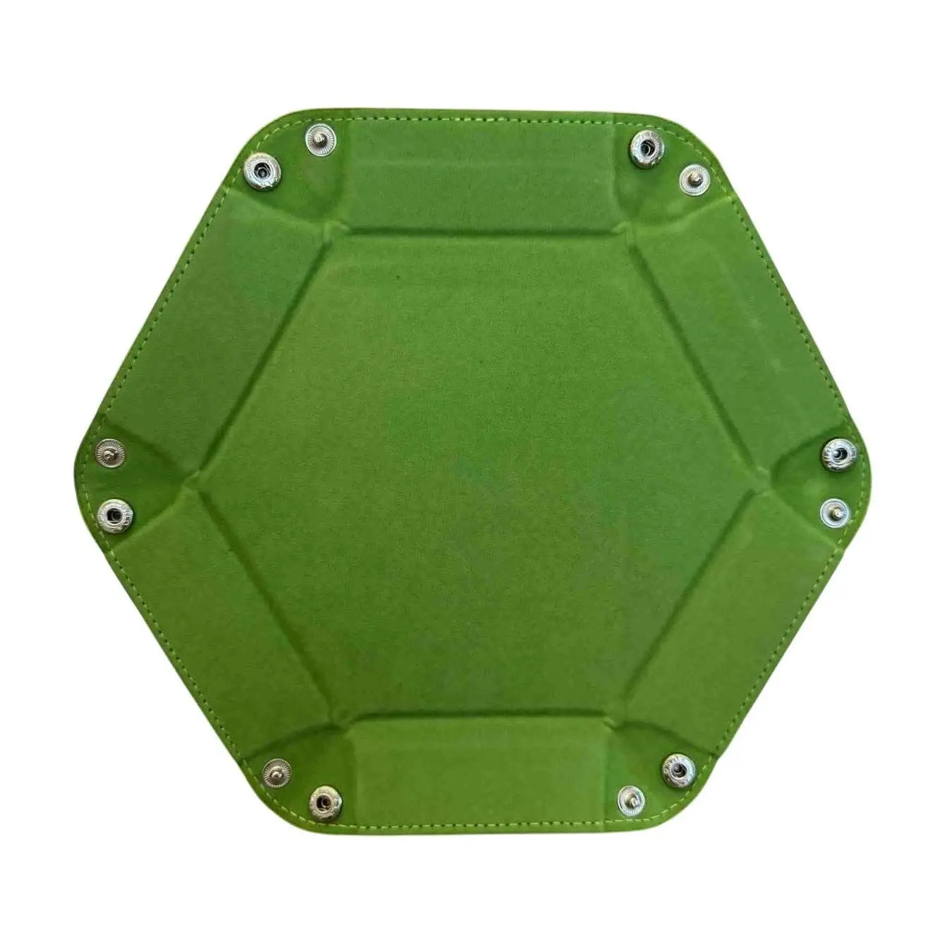 Premium Hexagonal Leather Dice Tray with Snap Closure - Lime Green / Black Gaming Accessory - MOD Shop LLC