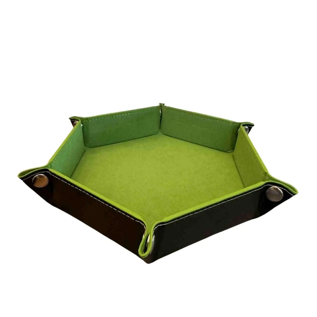 Premium Hexagonal Leather Dice Tray with Snap Closure - Lime Green / Black Gaming Accessory - MOD Shop LLC