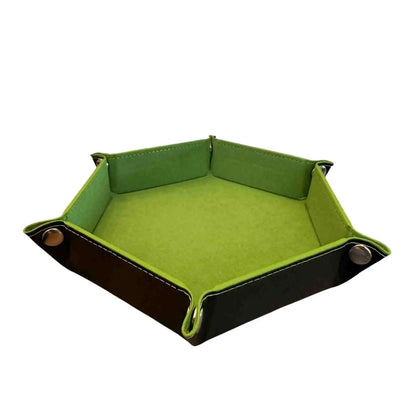 Premium Hexagonal Leather Dice Tray with Snap Closure - Lime Green / Black Gaming Accessory - MOD Shop LLC