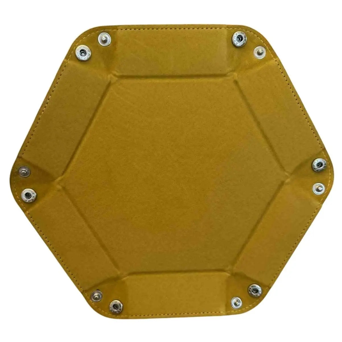 Premium Hexagonal Leather Dice Tray with Snap Closure - Mustard Yellow / Black Gaming Accessory - MOD Shop LLC