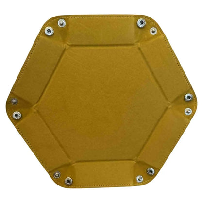 Premium Hexagonal Leather Dice Tray with Snap Closure - Mustard Yellow / Black Gaming Accessory - MOD Shop LLC