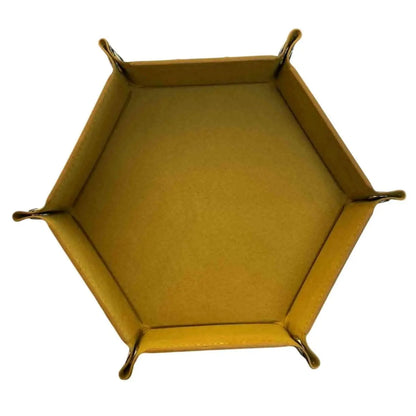 Premium Hexagonal Leather Dice Tray with Snap Closure - Mustard Yellow / Black Gaming Accessory - MOD Shop LLC