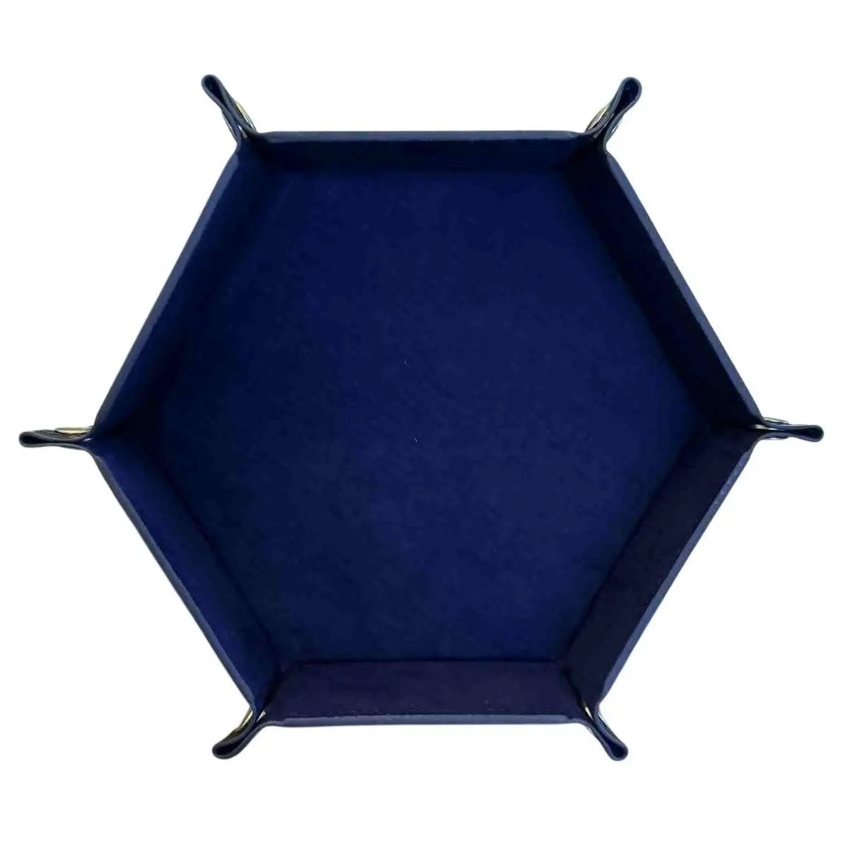 Premium Hexagonal Leather Dice Tray with Snap Closure - Navy Blue / Black Gaming Accessory - MOD Shop LLC