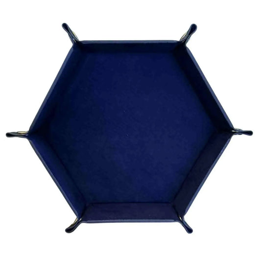 Premium Hexagonal Leather Dice Tray with Snap Closure - Navy Blue / Black Gaming Accessory - MOD Shop LLC