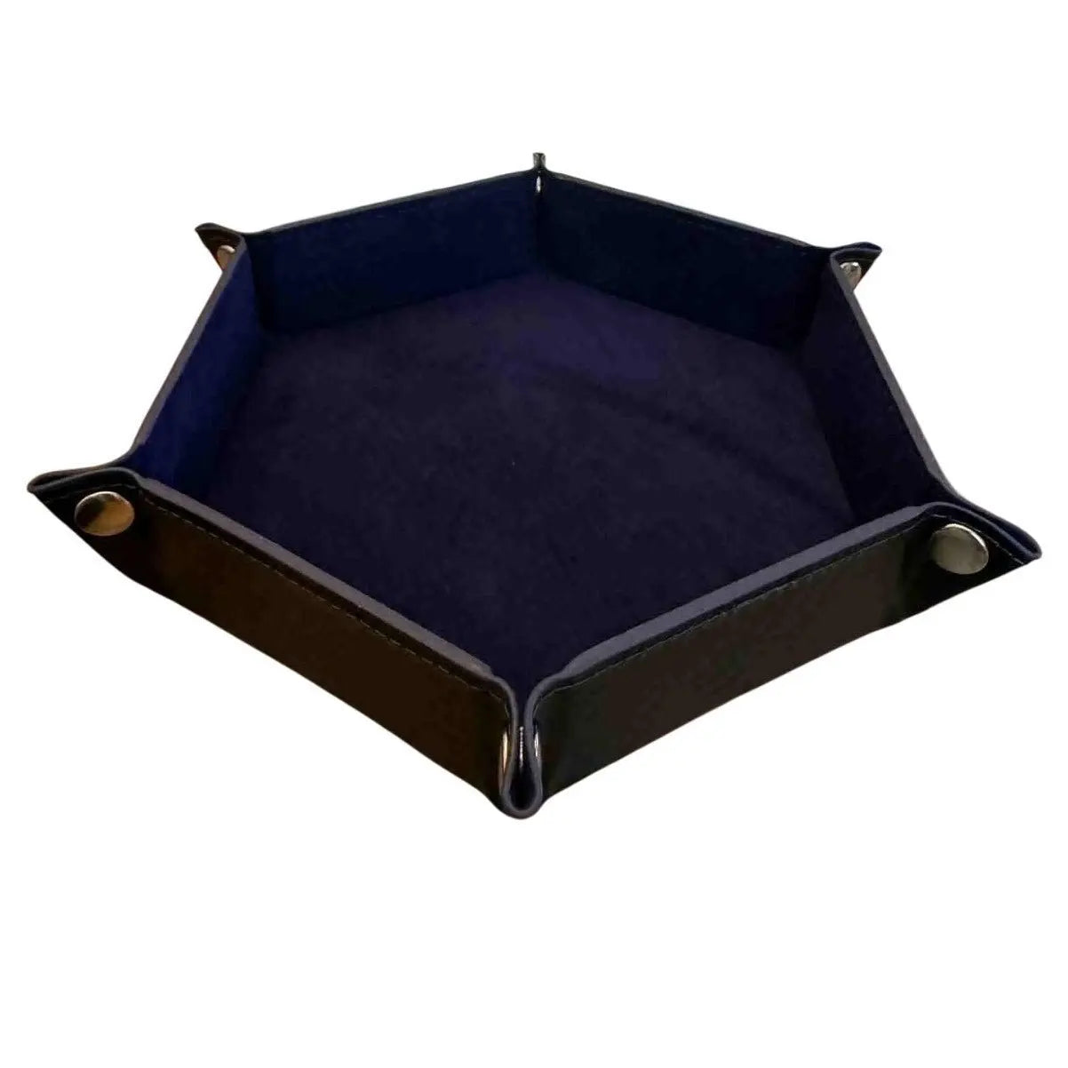 Premium Hexagonal Leather Dice Tray with Snap Closure - Navy Blue / Black Gaming Accessory - MOD Shop LLC