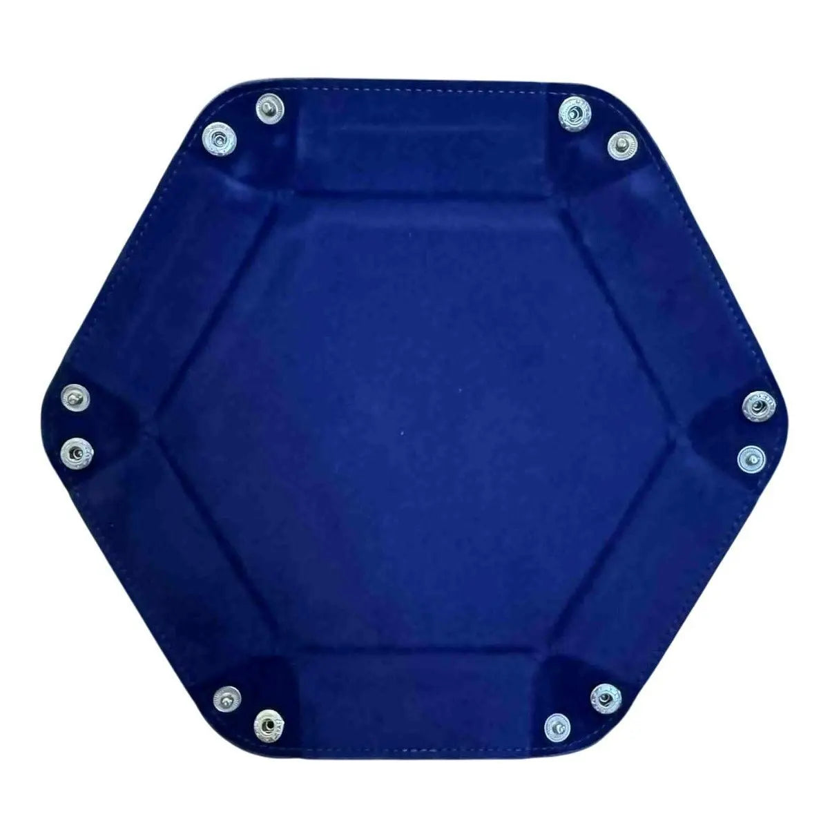 Premium Hexagonal Leather Dice Tray with Snap Closure - Navy Blue / Black Gaming Accessory - MOD Shop LLC