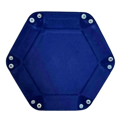 Premium Hexagonal Leather Dice Tray with Snap Closure - Navy Blue / Black Gaming Accessory - MOD Shop LLC