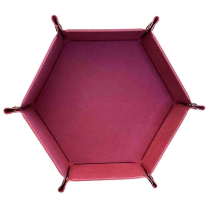 Premium Hexagonal Leather Dice Tray with Snap Closure - Pink / Black Gaming Accessory - MOD Shop LLC