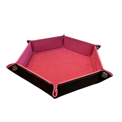 Premium Hexagonal Leather Dice Tray with Snap Closure - Pink / Black Gaming Accessory - MOD Shop LLC