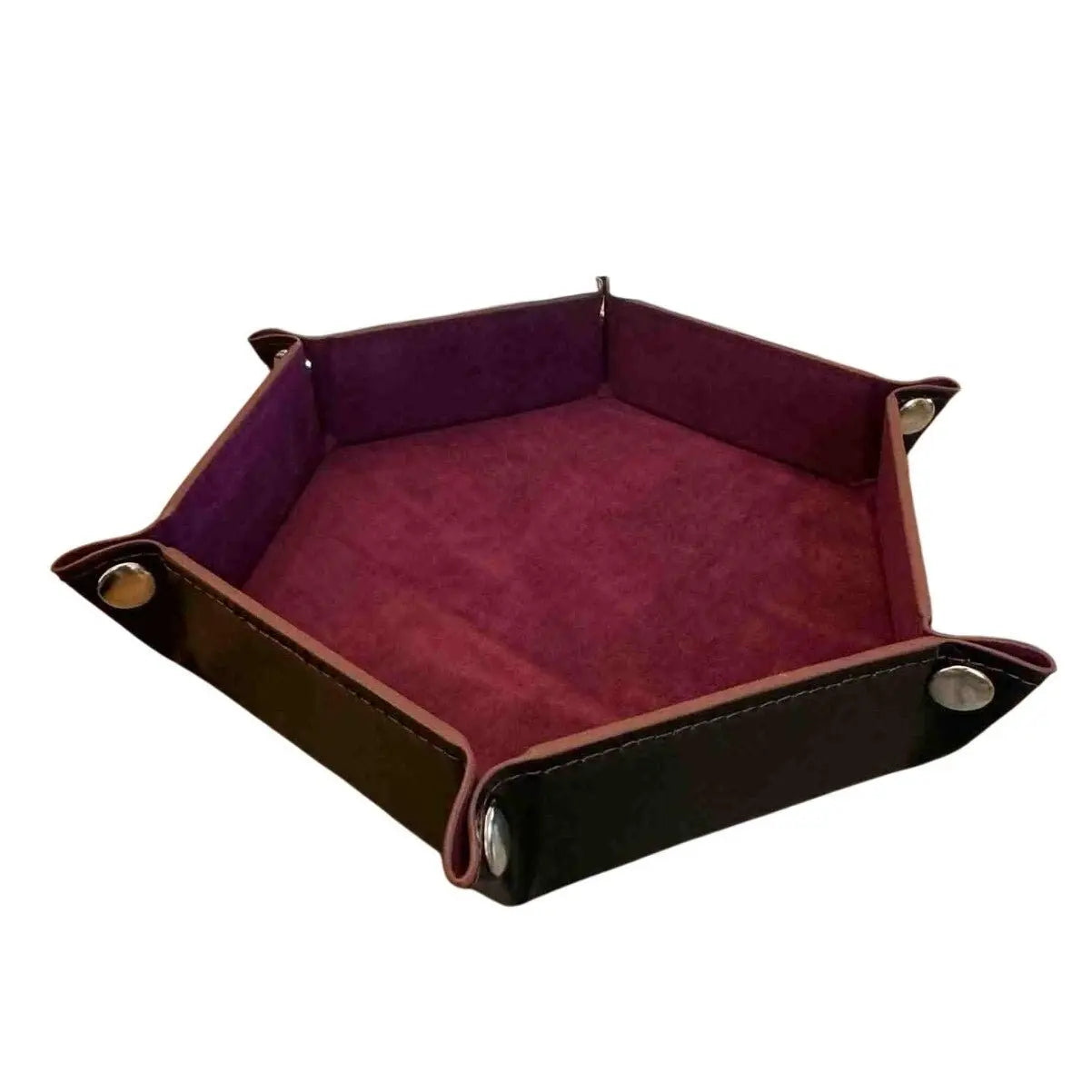 Premium Hexagonal Leather Dice Tray with Snap Closure - Plum / Black Gaming Accessory - MOD Shop LLC