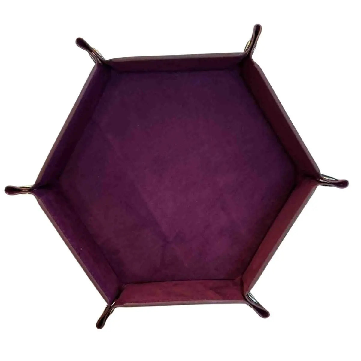 Premium Hexagonal Leather Dice Tray with Snap Closure - Plum / Black Gaming Accessory - MOD Shop LLC