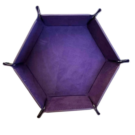 Premium Hexagonal Leather Dice Tray with Snap Closure - Purple / Black Gaming Accessory - MOD Shop LLC