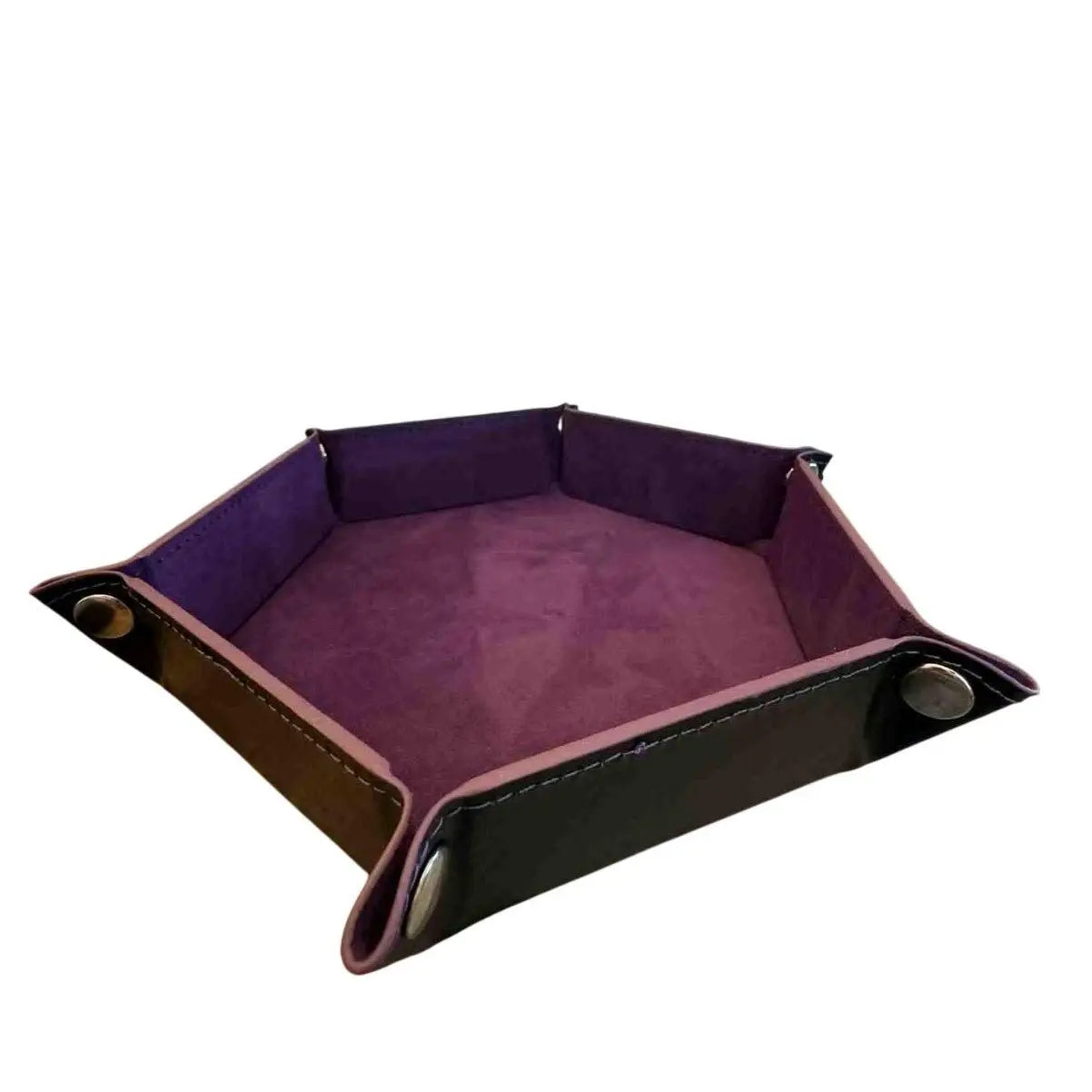 Premium Hexagonal Leather Dice Tray with Snap Closure - Purple / Black Gaming Accessory - MOD Shop LLC