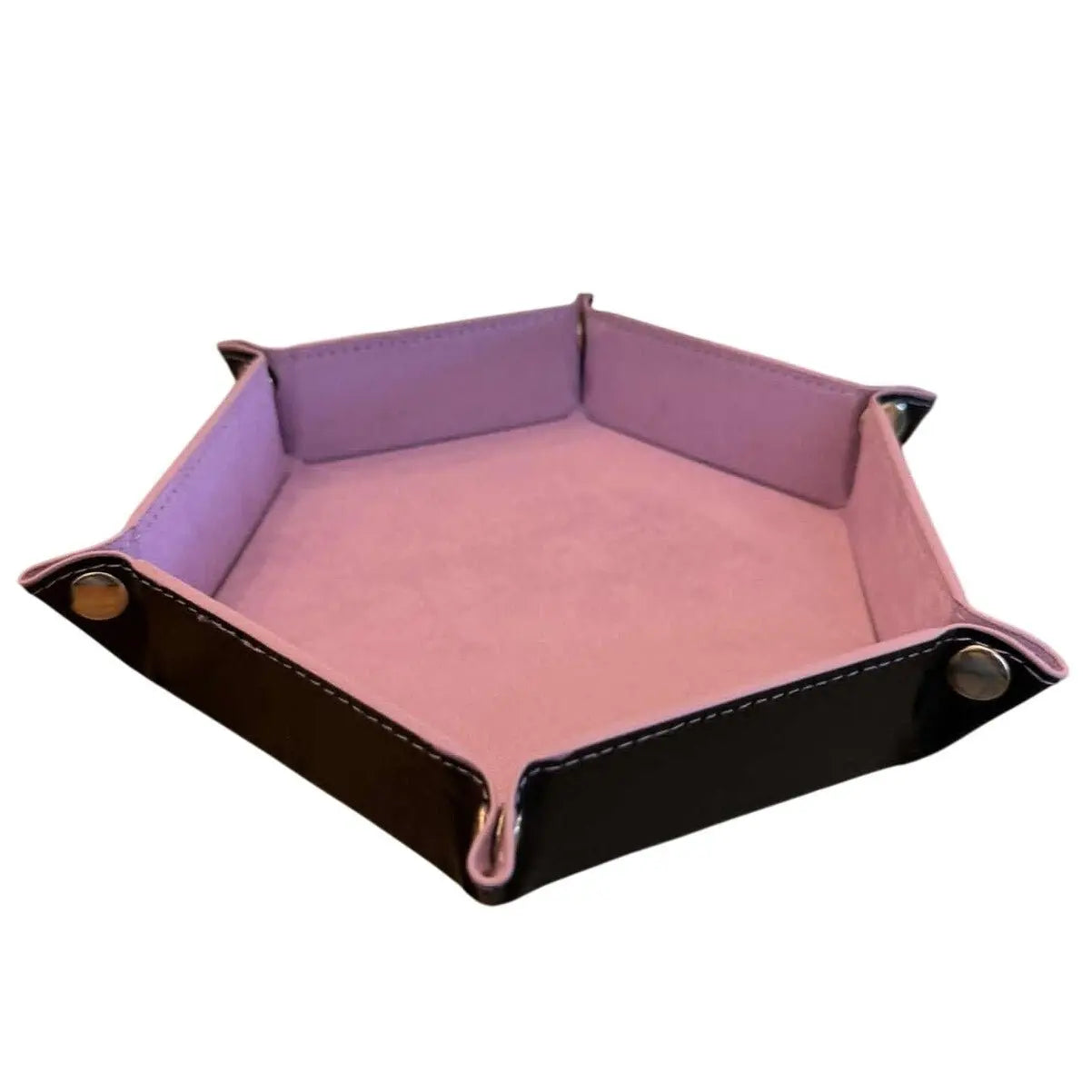 Premium Hexagonal Leather Dice Tray with Snap Closure - Red / Black Gaming Accessory - MOD Shop LLC