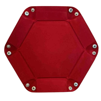 Premium Hexagonal Leather Dice Tray with Snap Closure - Red / Black Gaming Accessory - MOD Shop LLC