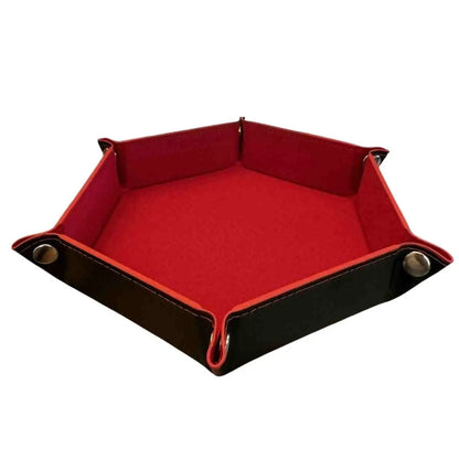 Premium Hexagonal Leather Dice Tray with Snap Closure - Red / Black Gaming Accessory - MOD Shop LLC