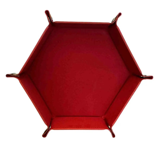 Premium Hexagonal Leather Dice Tray with Snap Closure - Red / Black Gaming Accessory - MOD Shop LLC
