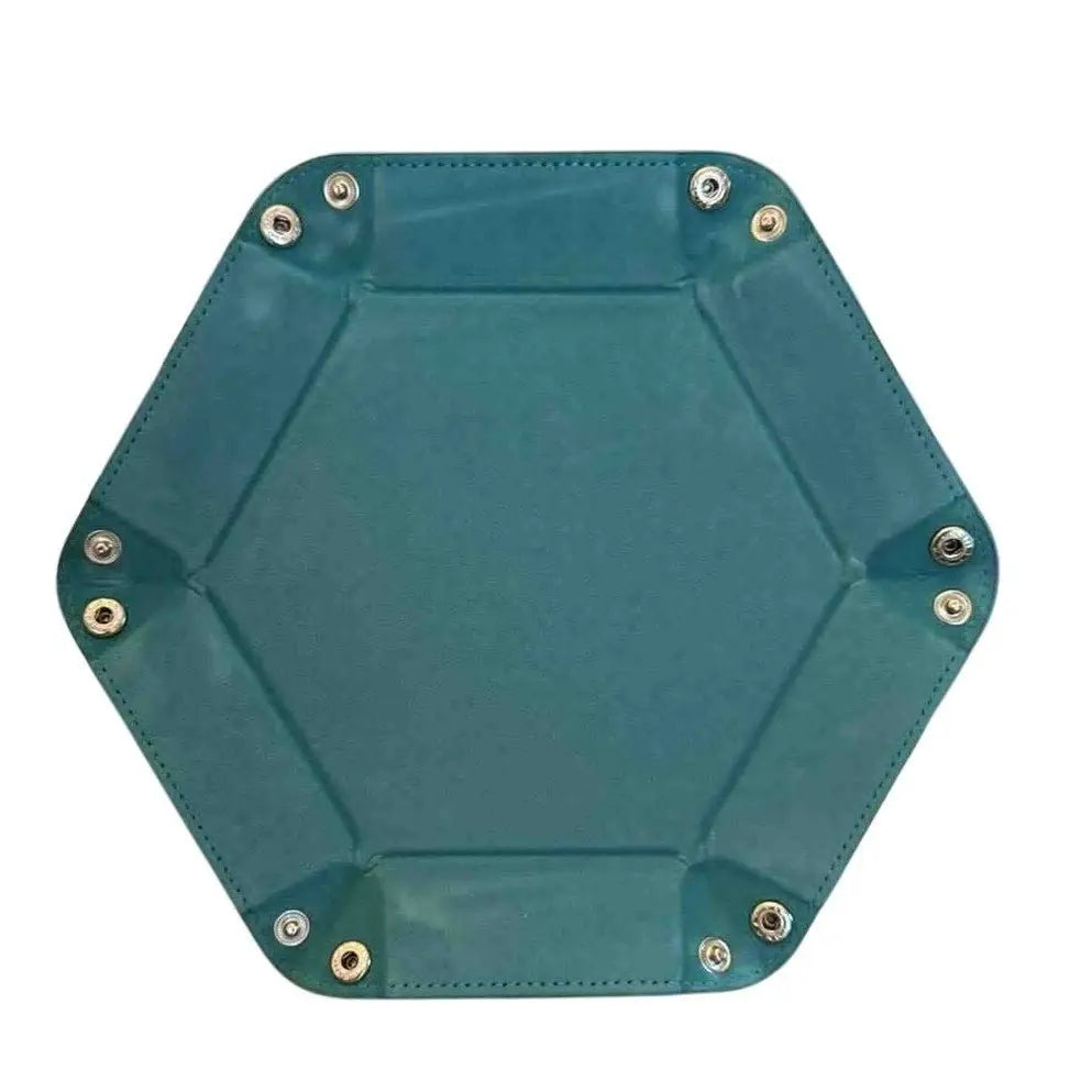 Premium Hexagonal Leather Dice Tray with Snap Closure - Teal / Black Gaming Accessory - MOD Shop LLC