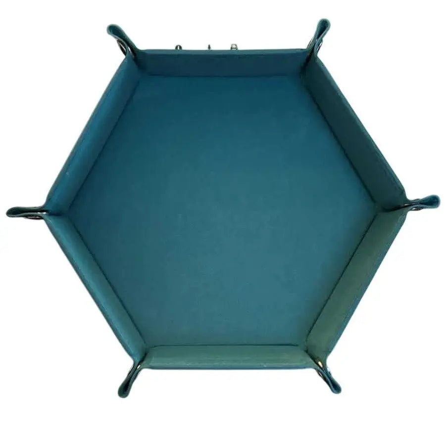 Premium Hexagonal Leather Dice Tray with Snap Closure - Teal / Black Gaming Accessory - MOD Shop LLC