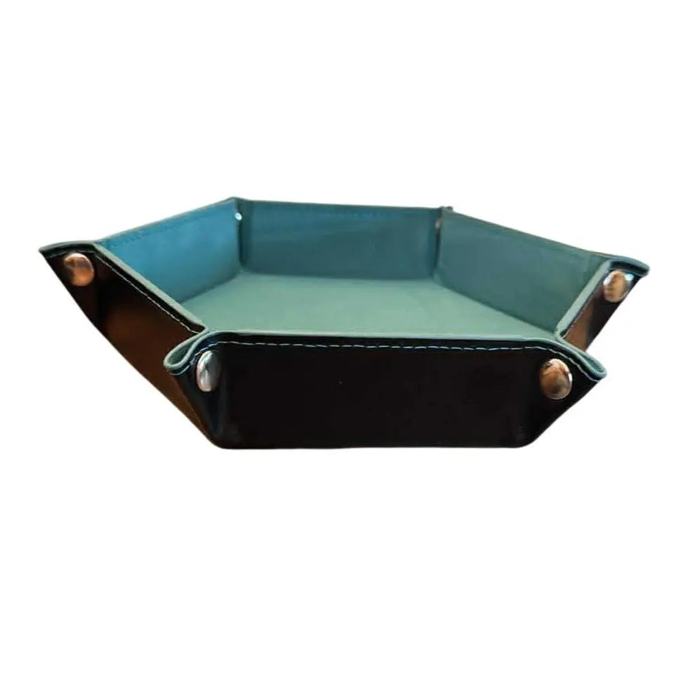 Premium Hexagonal Leather Dice Tray with Snap Closure - Teal / Black Gaming Accessory - MOD Shop LLC