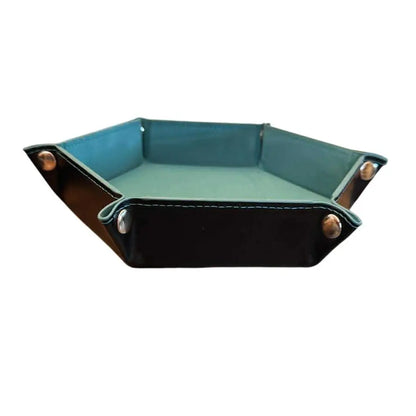 Premium Hexagonal Leather Dice Tray with Snap Closure - Teal / Black Gaming Accessory - MOD Shop LLC