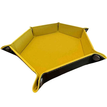 Premium Hexagonal Leather Dice Tray with Snap Closure - Yellow / Black Gaming Accessory - MOD Shop LLC