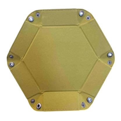 Premium Hexagonal Leather Dice Tray with Snap Closure - Yellow / Black Gaming Accessory - MOD Shop LLC