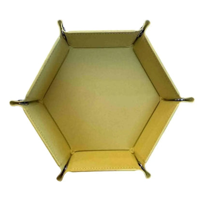 Premium Hexagonal Leather Dice Tray with Snap Closure - Yellow / Black Gaming Accessory - MOD Shop LLC