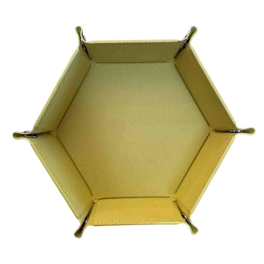 Premium Hexagonal Leather Dice Tray with Snap Closure - Yellow / Black Gaming Accessory - MOD Shop LLC
