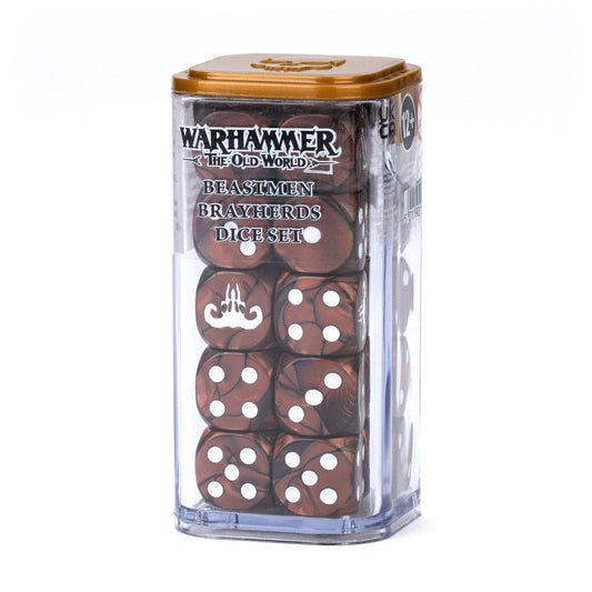 *PREORDER - RELEASE 6.14.2025* Warhammer: The Old World Beastmen Brayherds Dice Set - 20 Pearlescent Brown Dice with Faction Icons - Games Workshop Official - MOD Shop LLC