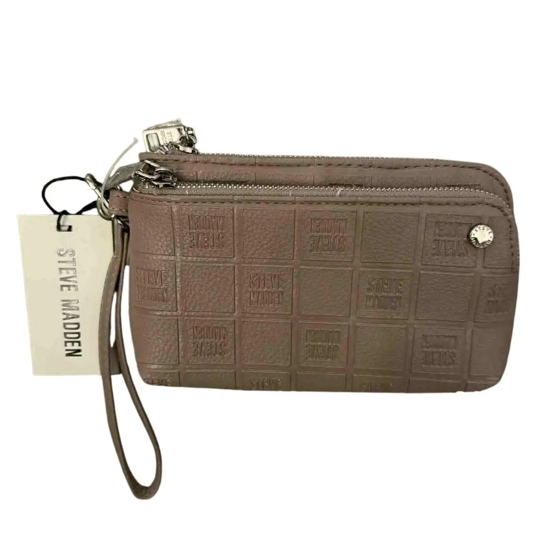 Steve Madden Embossed Logo Wristlet Wallet – Taupe Zip Pouch with Strap - MOD Shop LLC
