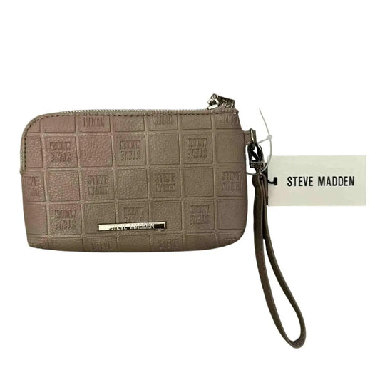 Steve Madden Embossed Logo Wristlet Wallet – Taupe Zip Pouch with Strap - MOD Shop LLC