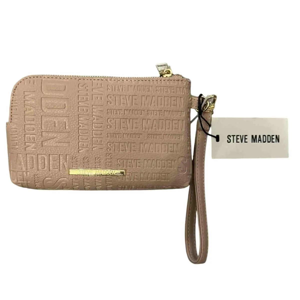 Steve Madden Embossed Logo Zip Wallet Wristlet – Dusty Rose with Removable Strap - MOD Shop LLC