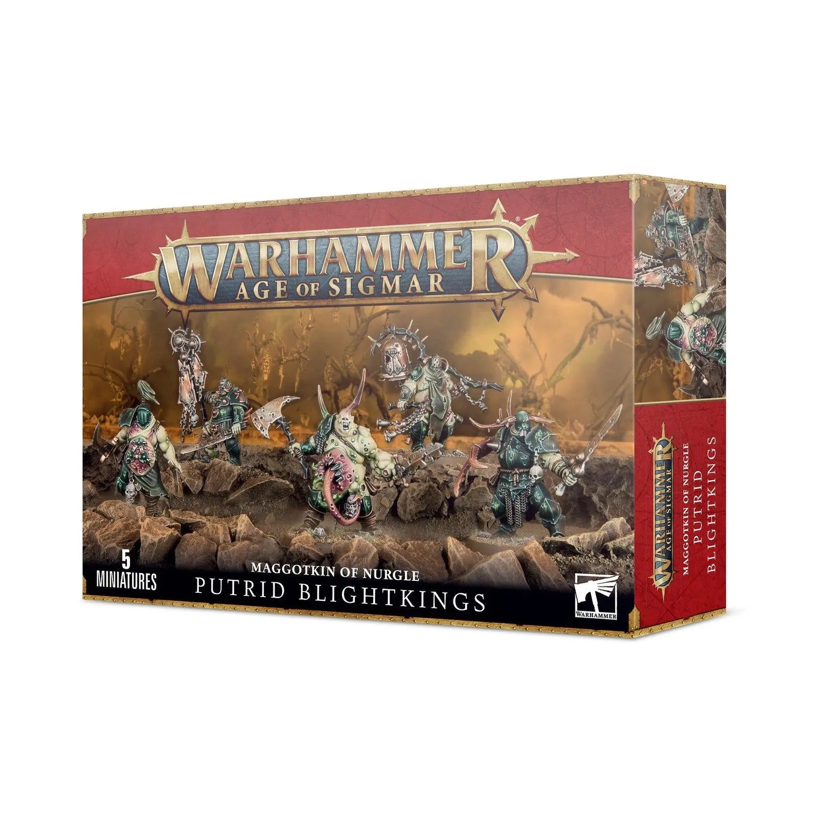 Warhammer Age of Sigmar Maggotkin of Nurgle Putrid Blightkings - 5 Miniatures Plastic Kit Games Workshop Battleline Unit - MOD Shop LLC