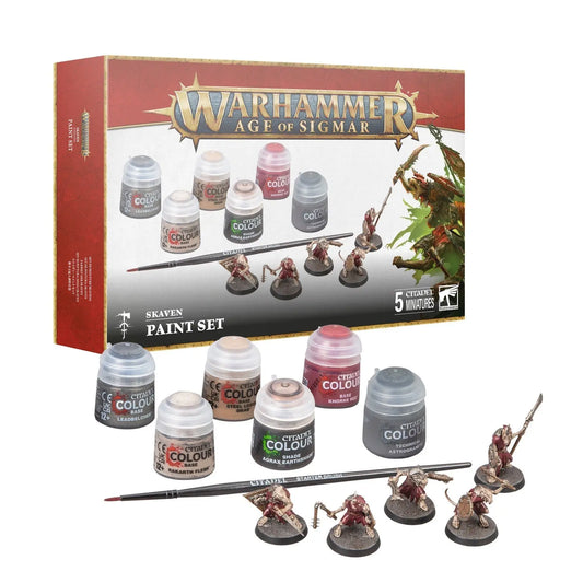 Warhammer Age of Sigmar Skaven + Paint Set - 5 Clanrat Miniatures, 6 Citadel Paints & Brush - Perfect Starter Kit - MOD Shop LLC